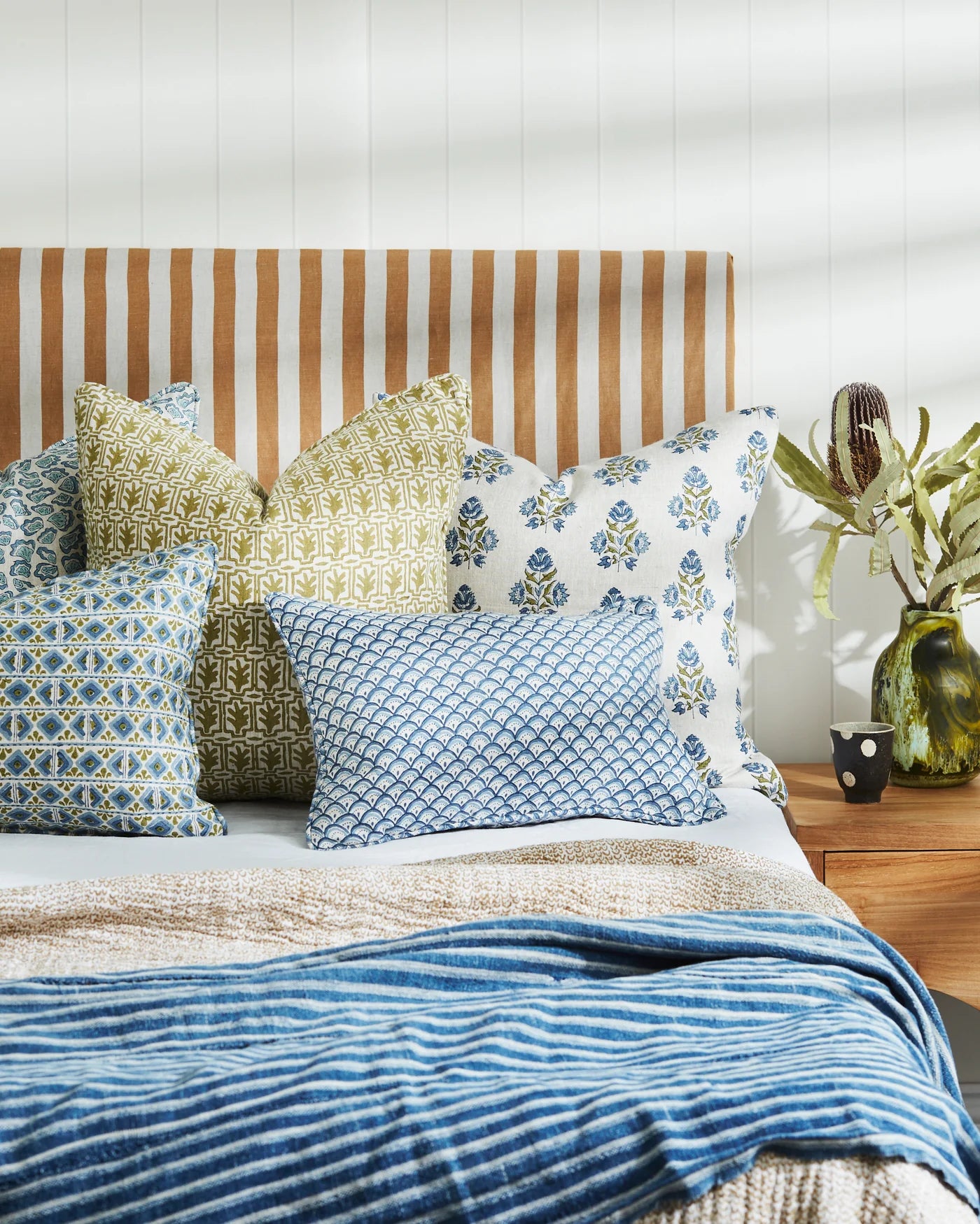 Ankara Moss Azure Linen Cushion 50x50cm