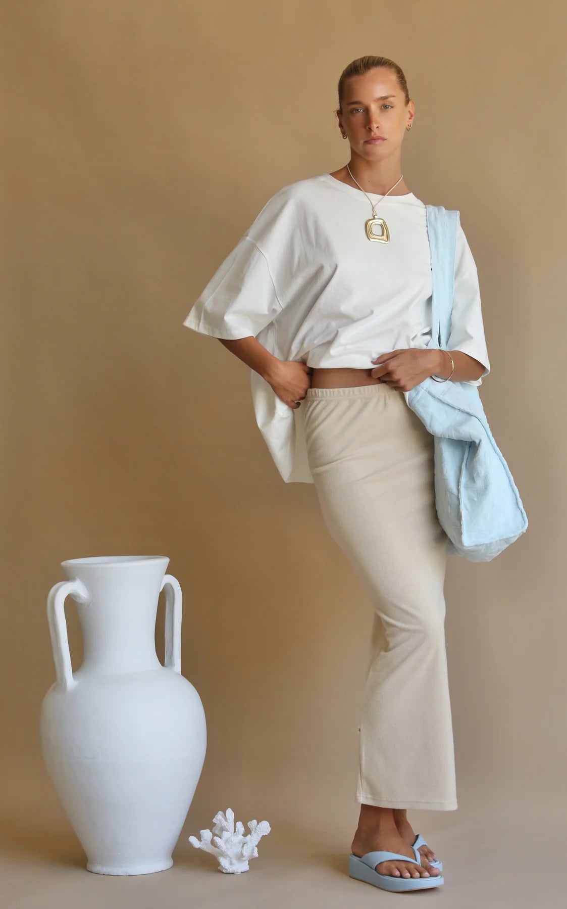 Terry Column Skirt Biscuit - Araminta James