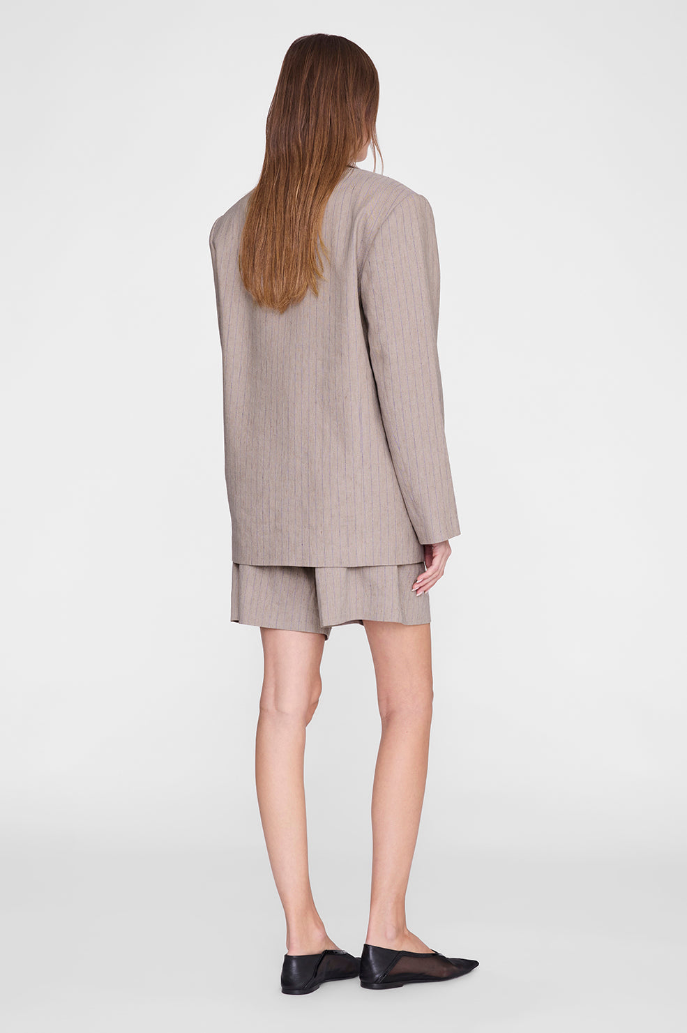 Brice Short - Taupe and Blue Pinstripe
