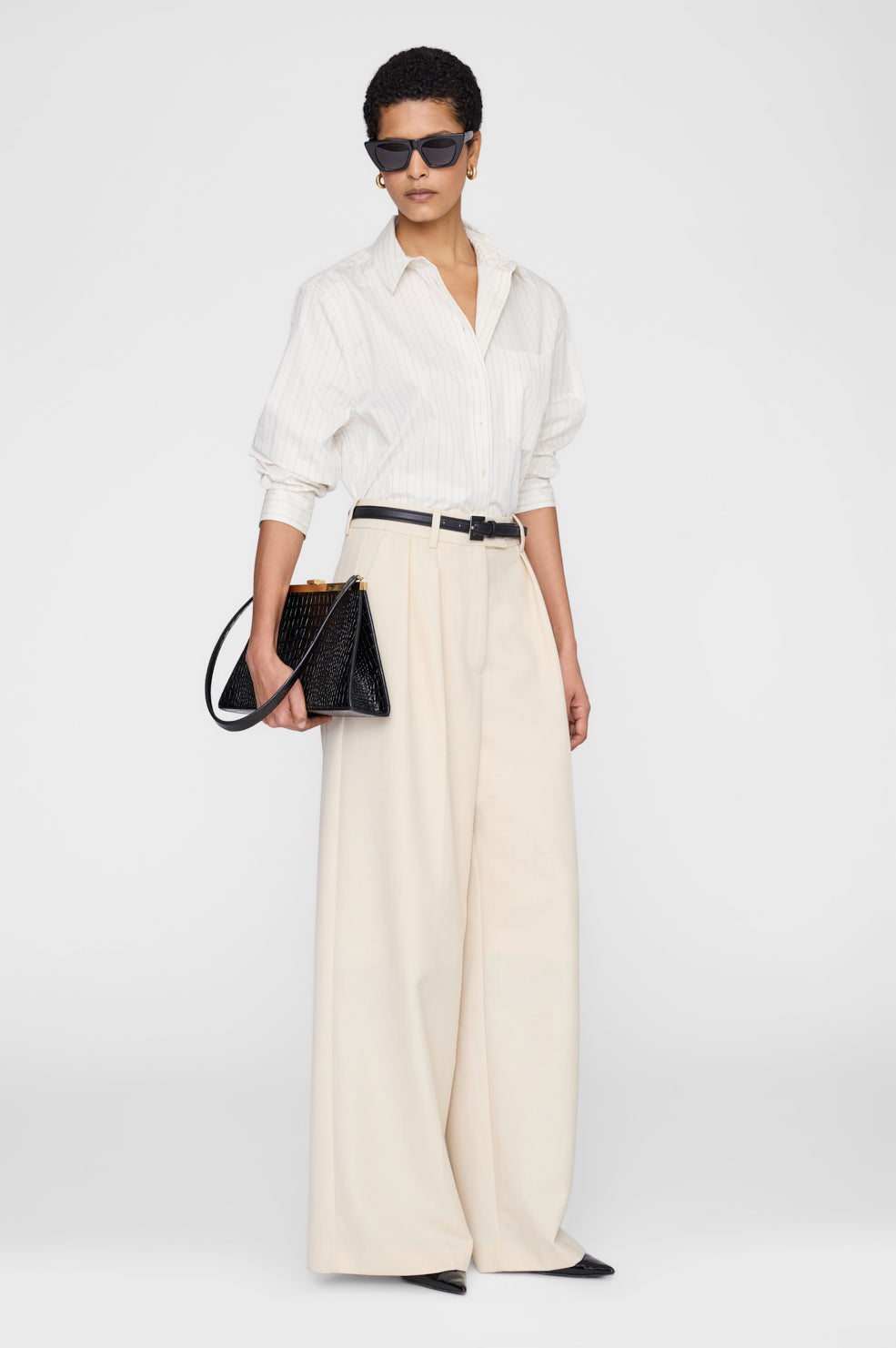 Essie Cropped Shirt – Cream Pinstripe