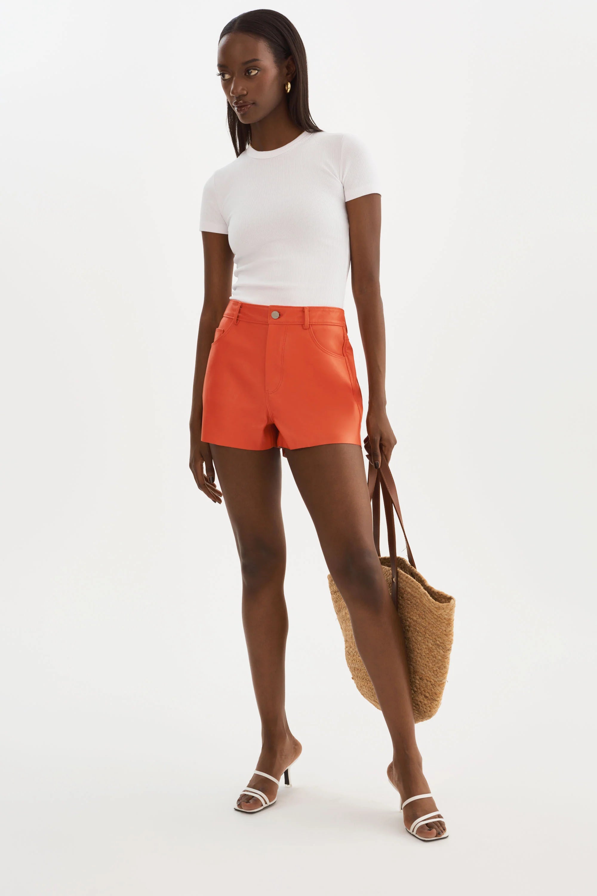 Anika Spora Spicy Orange Leather Shorts - Lamarque