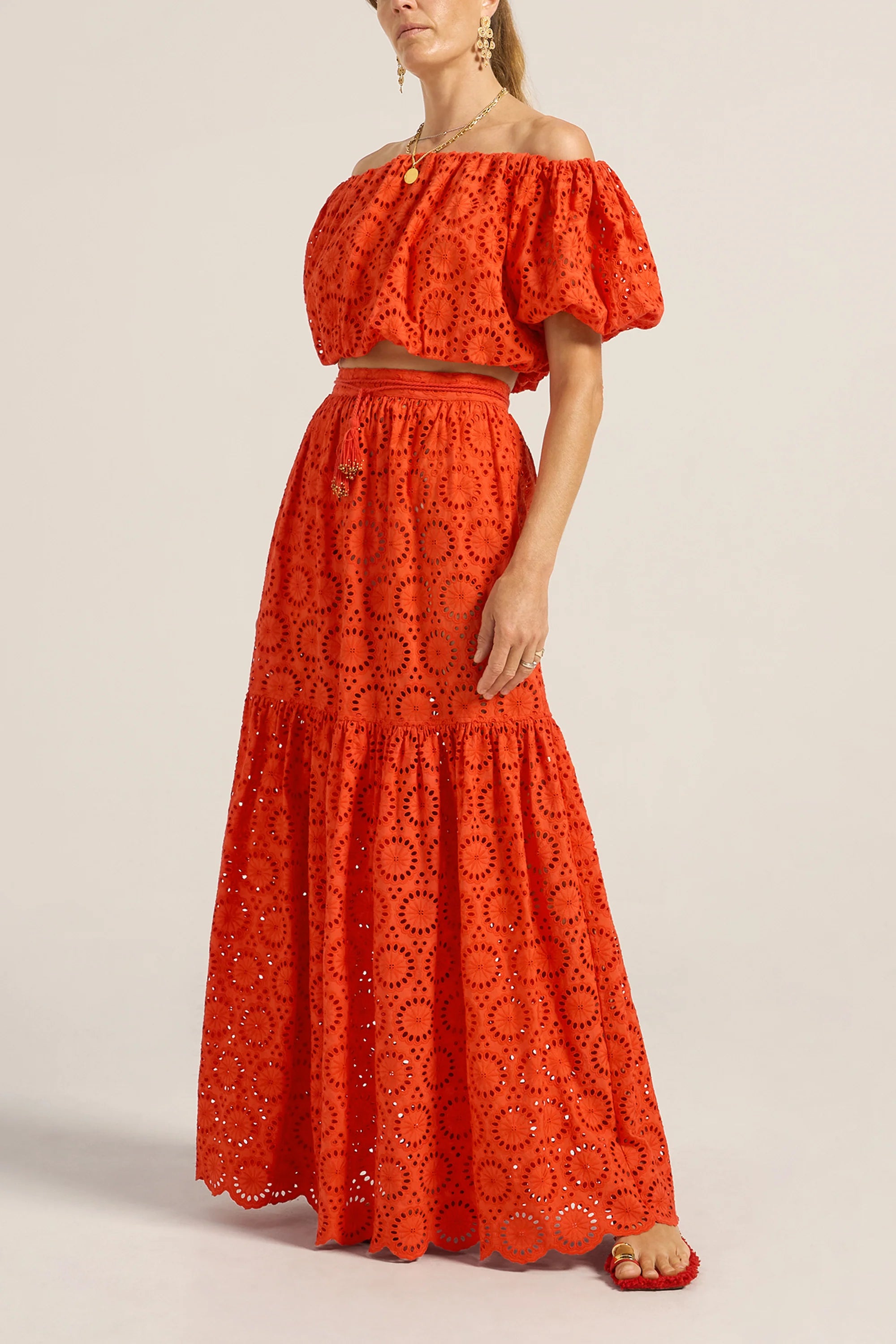 Cyprian Skirt Pink & Red Eyelet - Ileo Nema