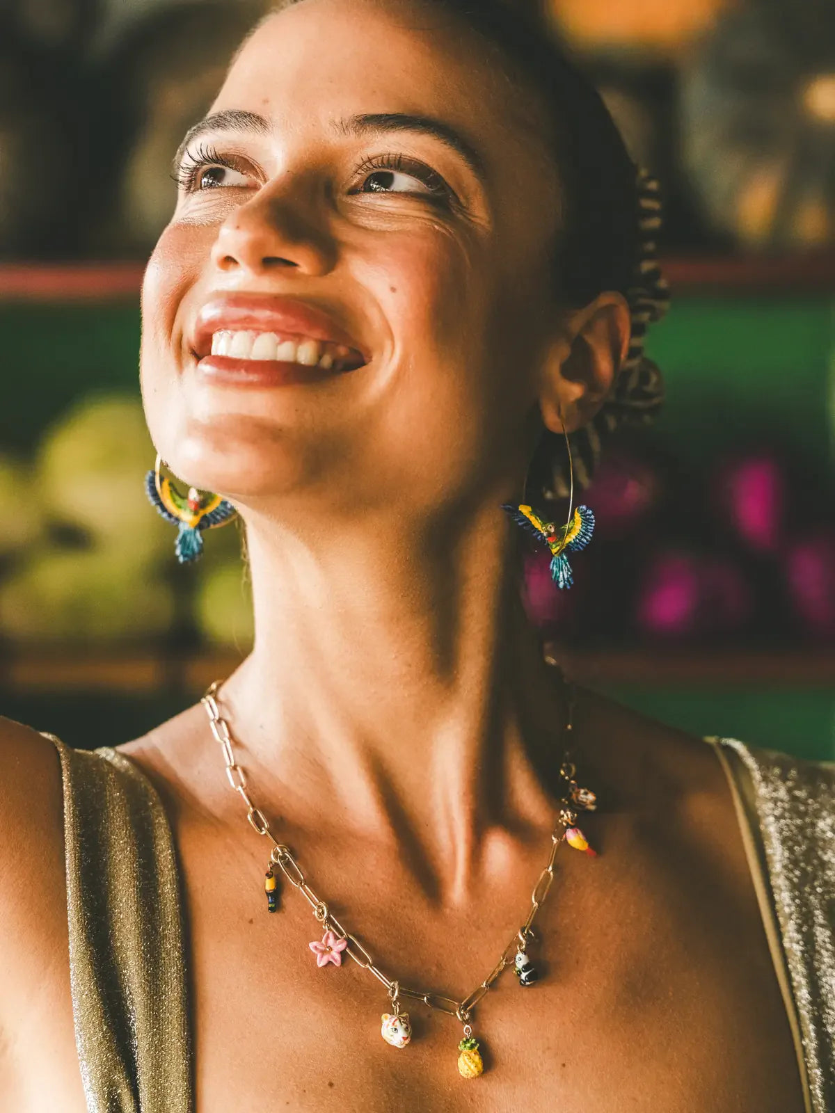 Flying green Macaw Hoop Earrings