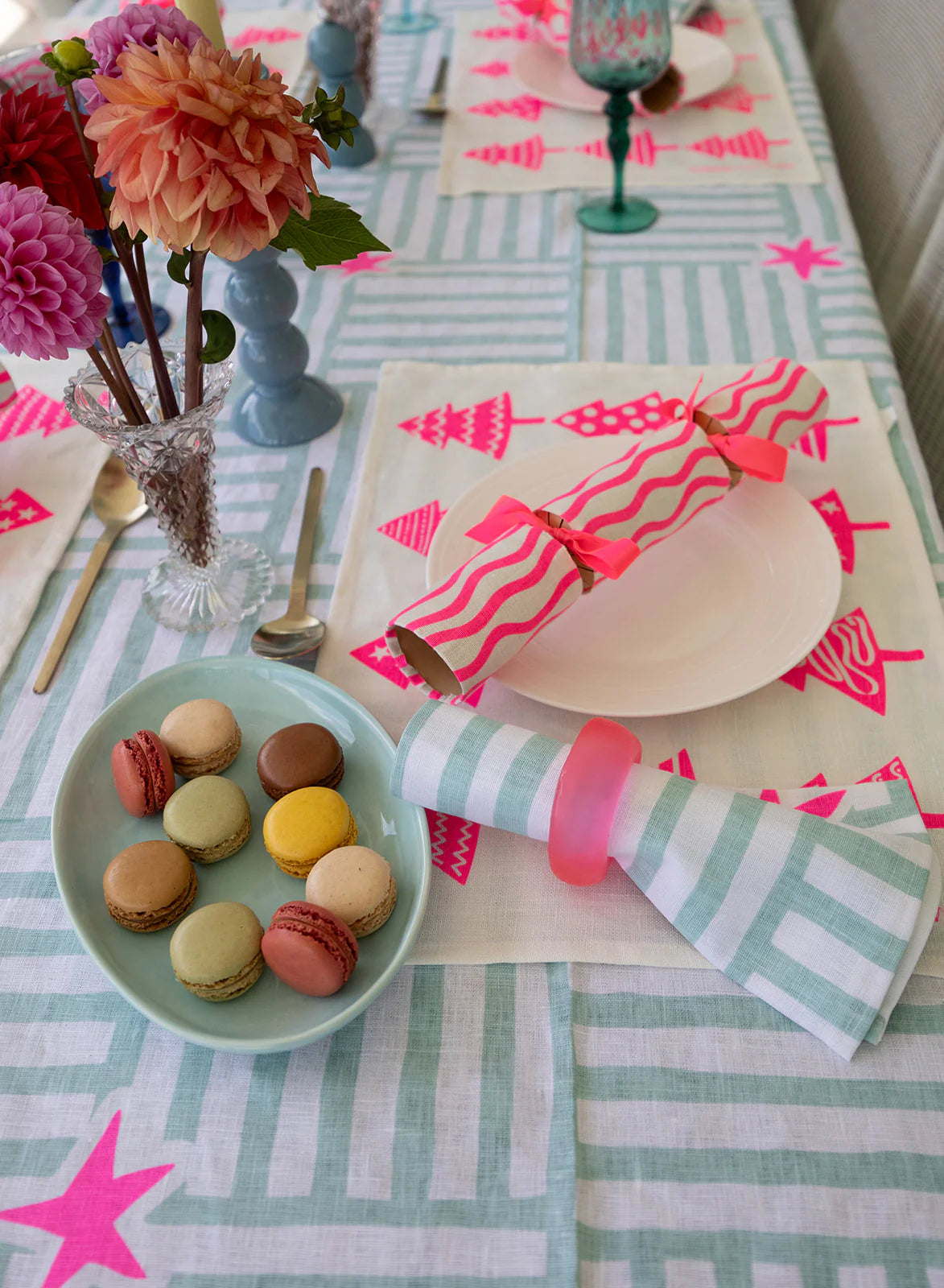 Napkins (set of 4) Capri Duckegg + Highlighter Pink - Aquadoor