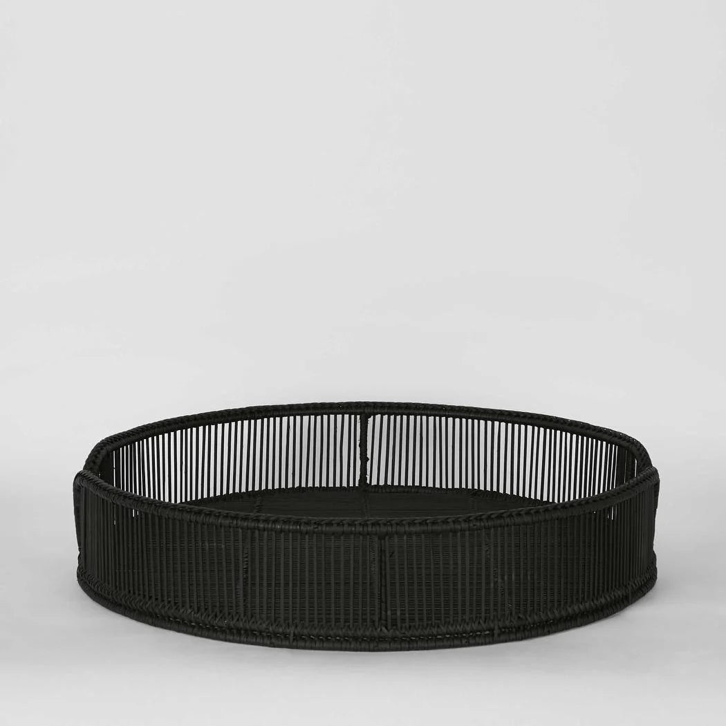 Luca Rattan Round Tray Set 2 Antique Black