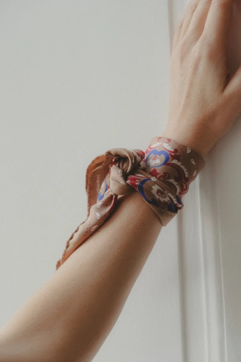 Small Scarf Bandana Flowers Camel