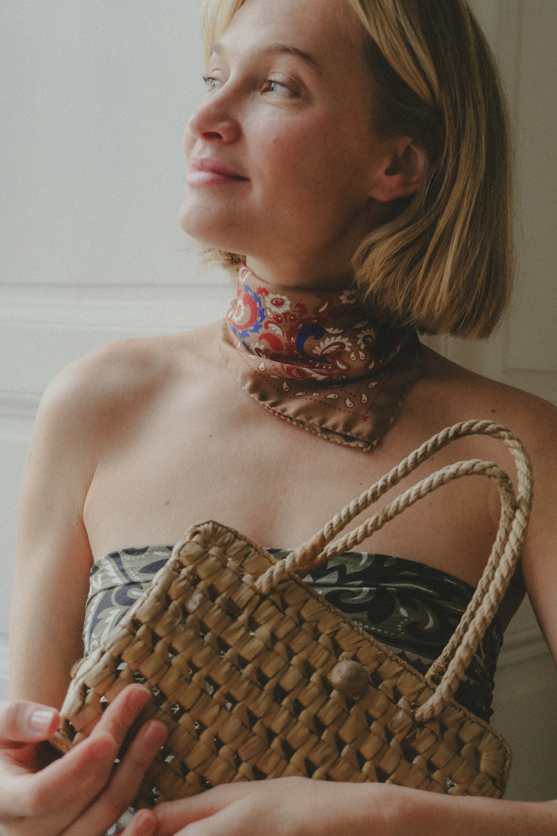 Small Scarf Bandana Flowers Camel