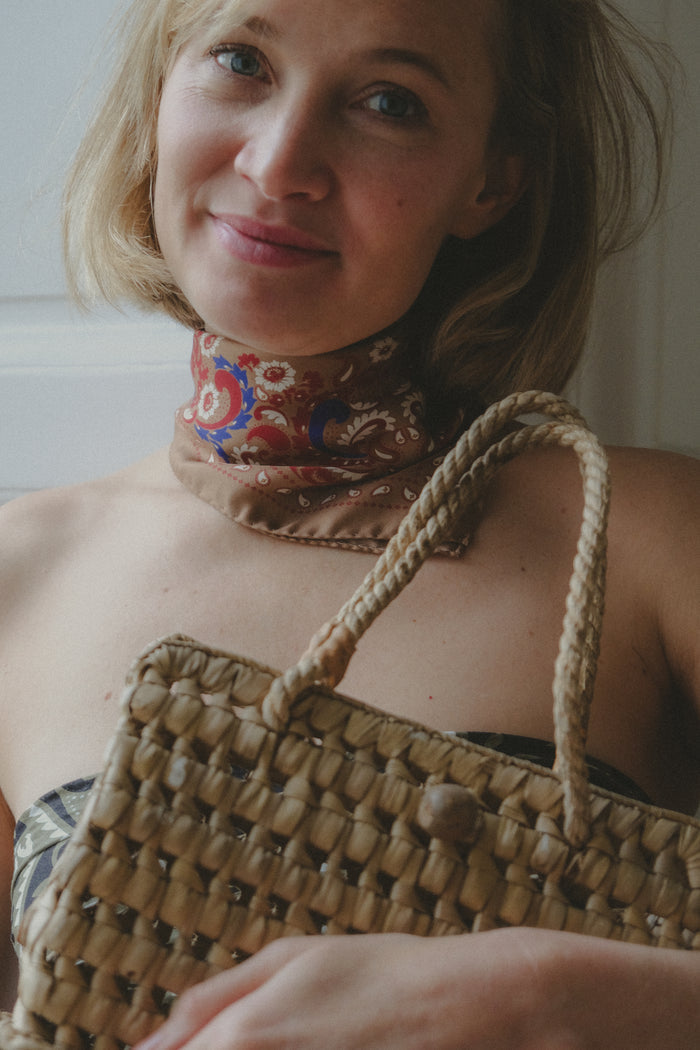 Small Scarf Bandana Flowers Camel