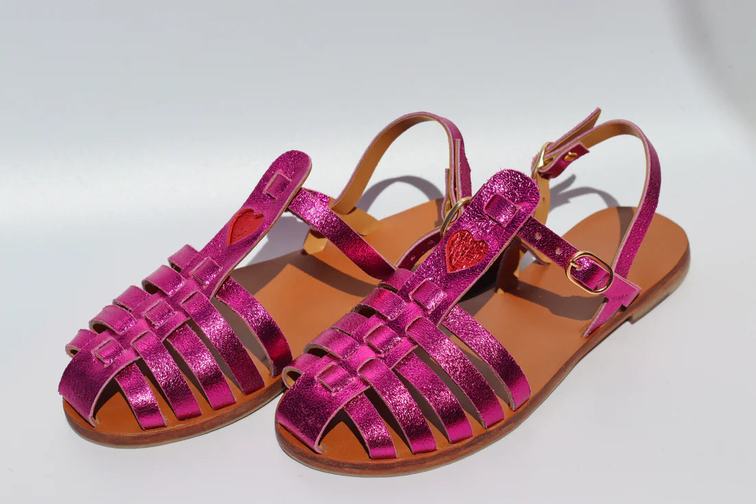 Flash Pink + Red Heart Camel Sole Fisherman Sandals - Mama Praia