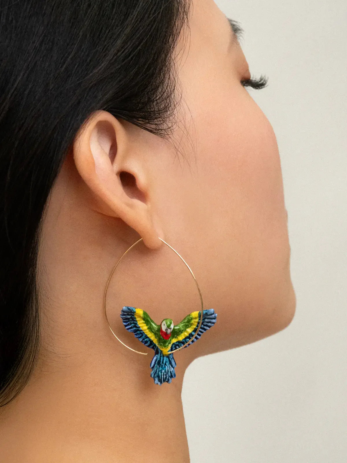 Flying green Macaw Hoop Earrings