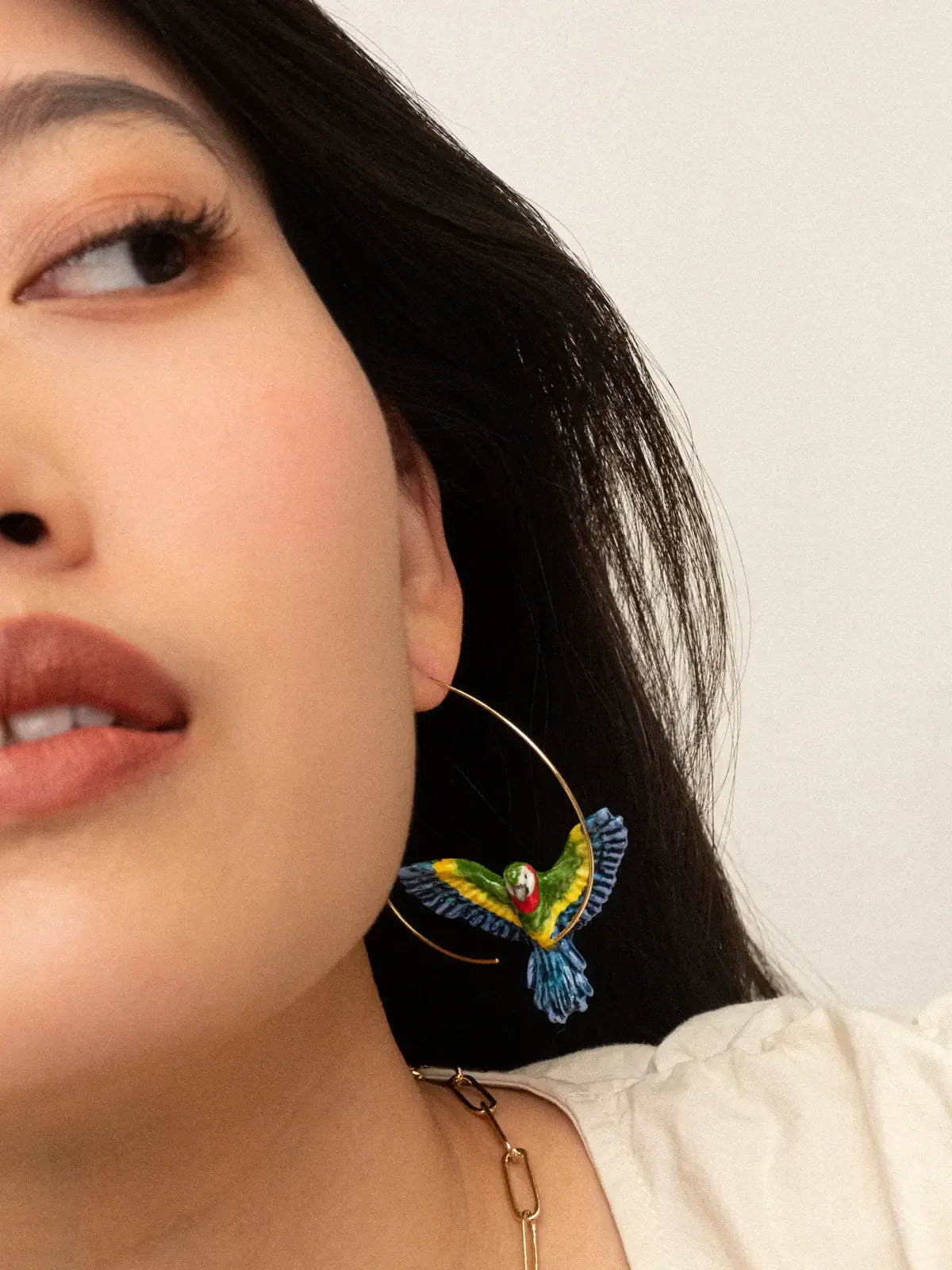 Flying green Macaw Hoop Earrings