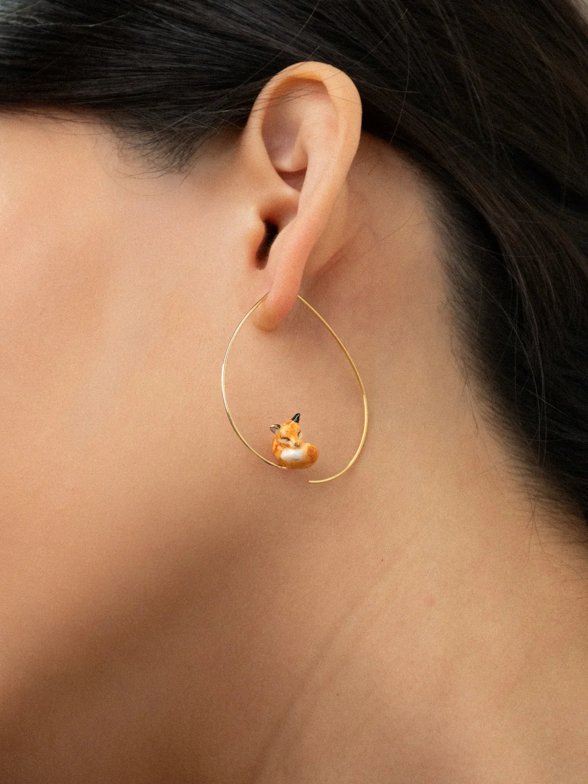 Sleeping Fox Hoop Earrings