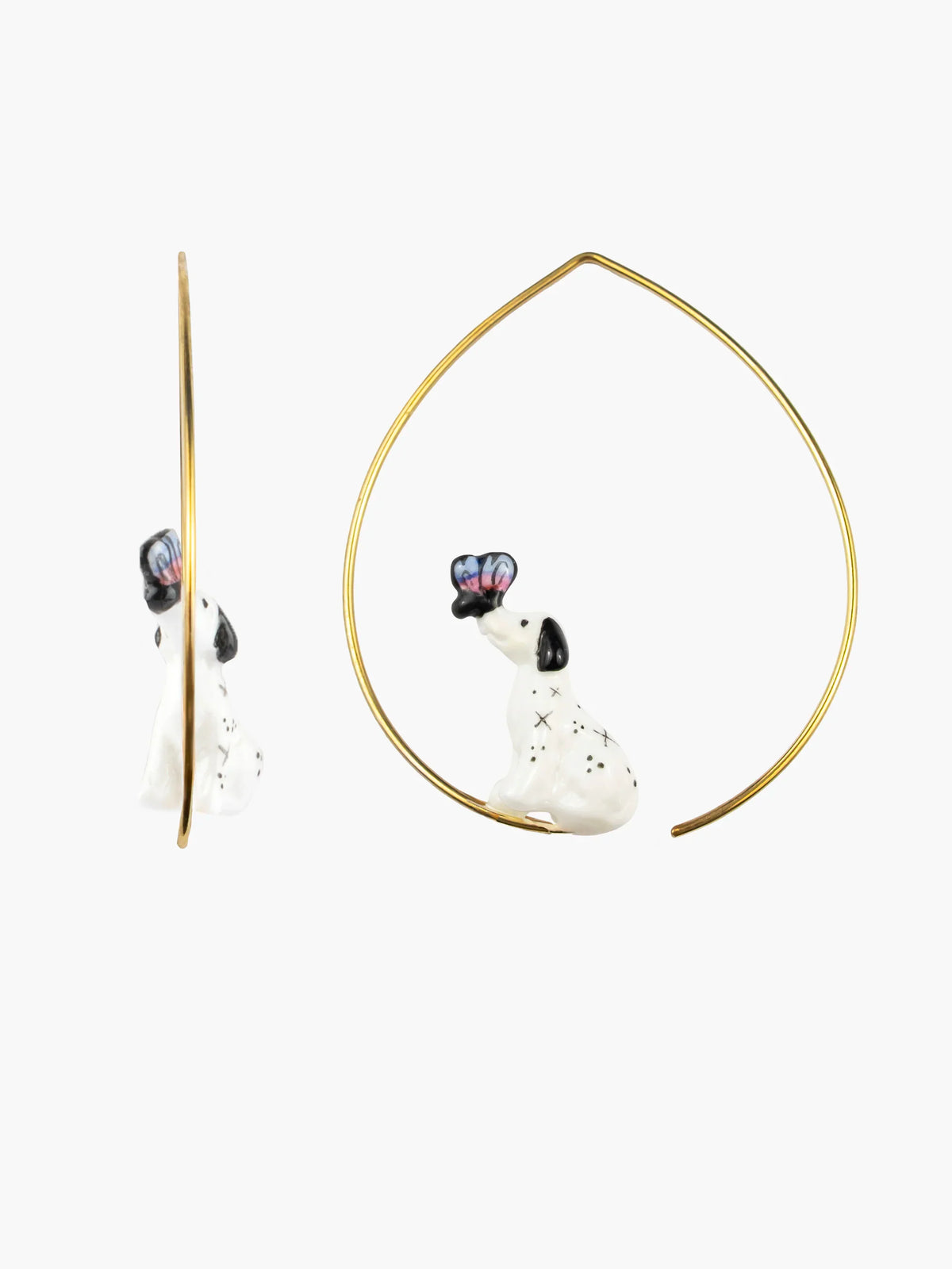 Dalmatian with Butterfly Hoop Earrings