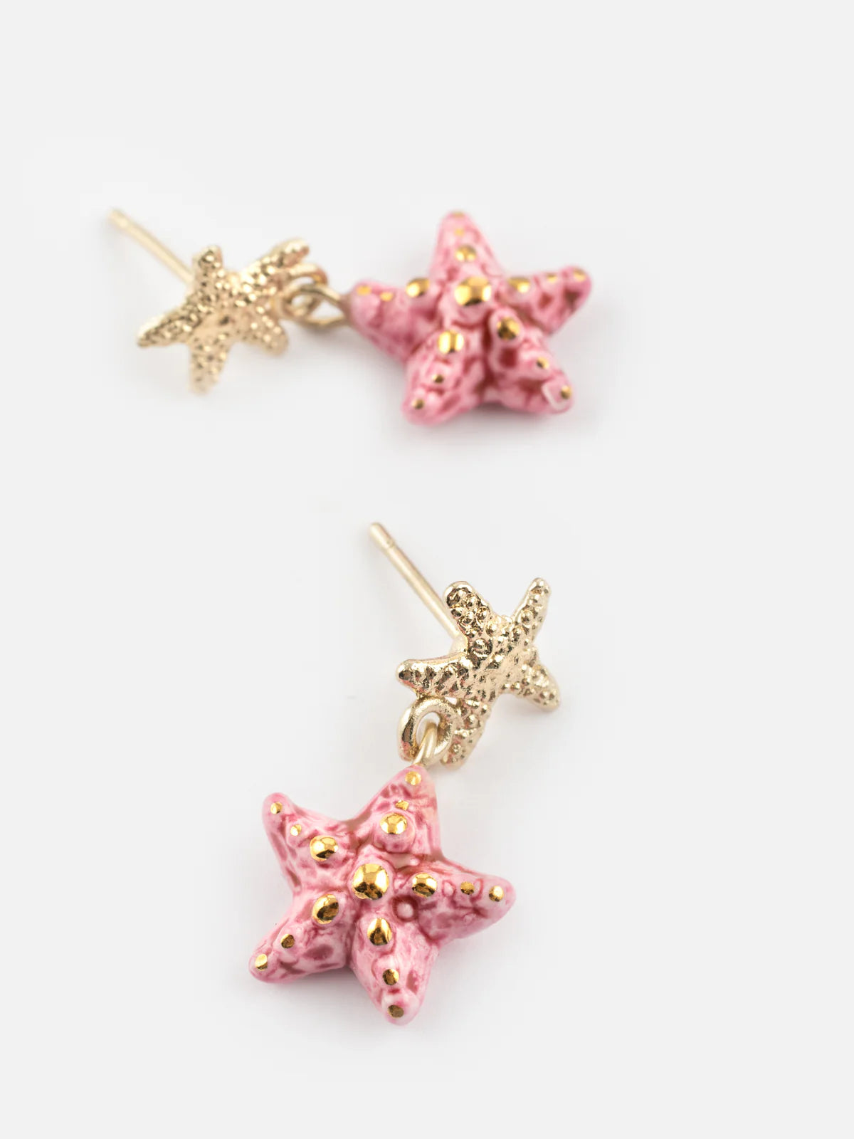 Gold and Pink Starfish Pendant Earrings Aloha