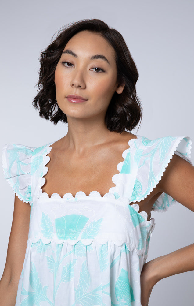 Baby Doll Top With Bellflower Block Print Lined - Juliet Dunn