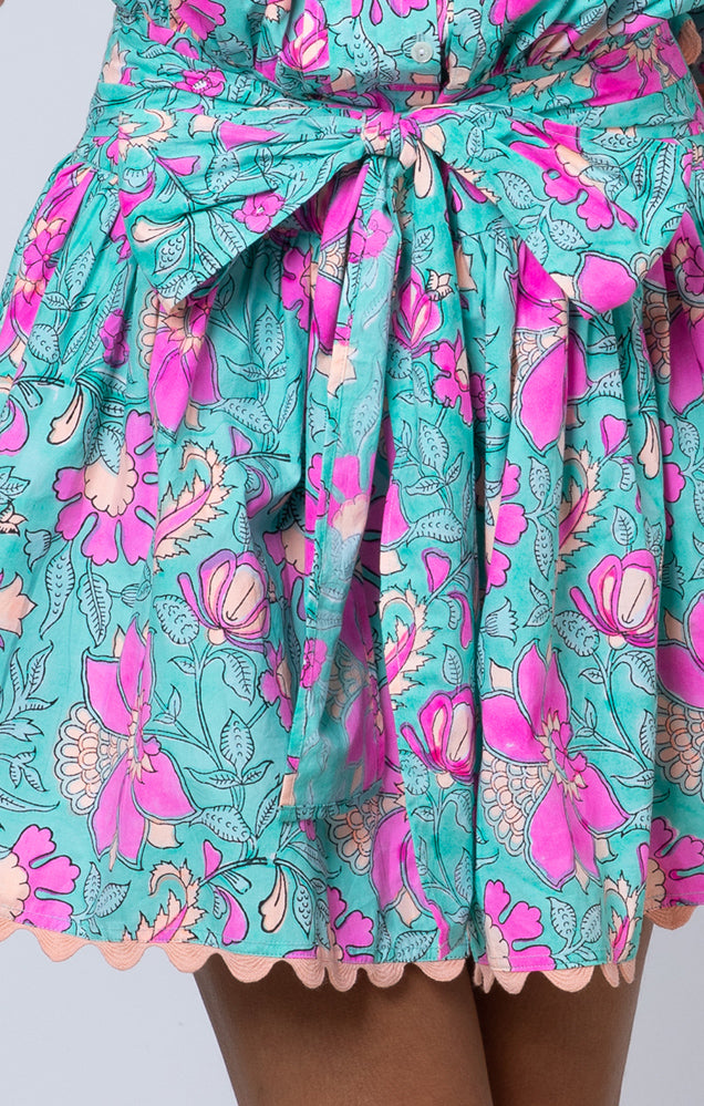 Poplin Blouson Dress W/ Block Print & Ric Rac Trim - Juliet Dunn
