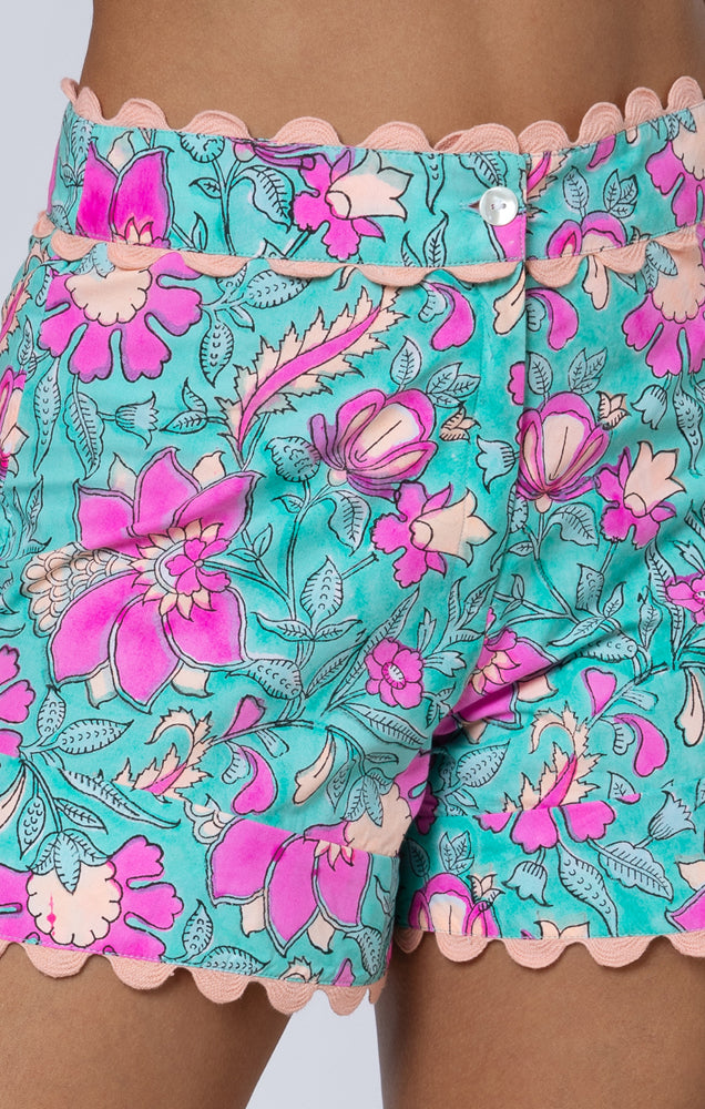 Poplin High Waist Shorts W/ Block Print & Ric Rac - Juliet Dunn