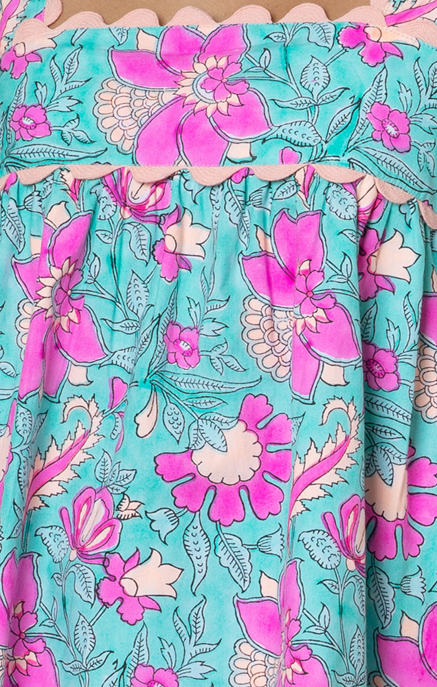 Poplin Baby Doll Top W/ Block Print & Ric Rac Trim - Juliet Dunn
