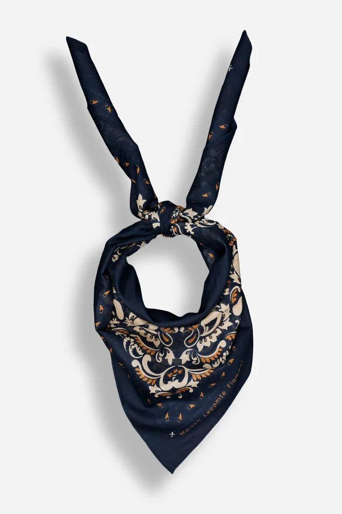 Scarf Bandana Flowers Navy Cotton
