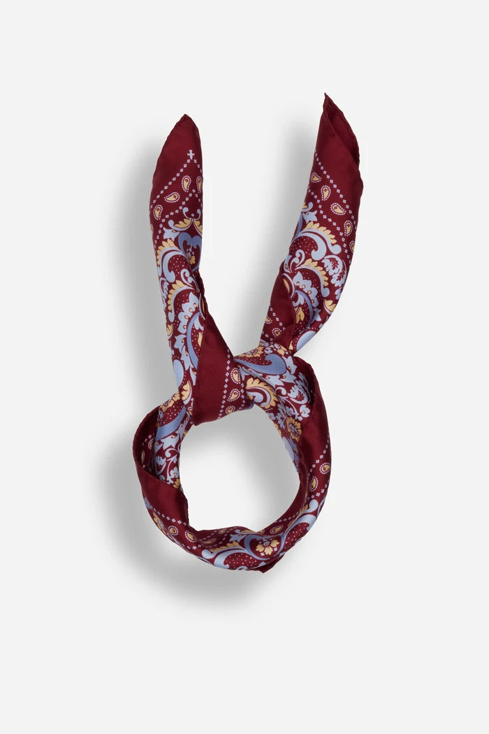 Small Scarf Bandana Flowers Burgundy Silk
