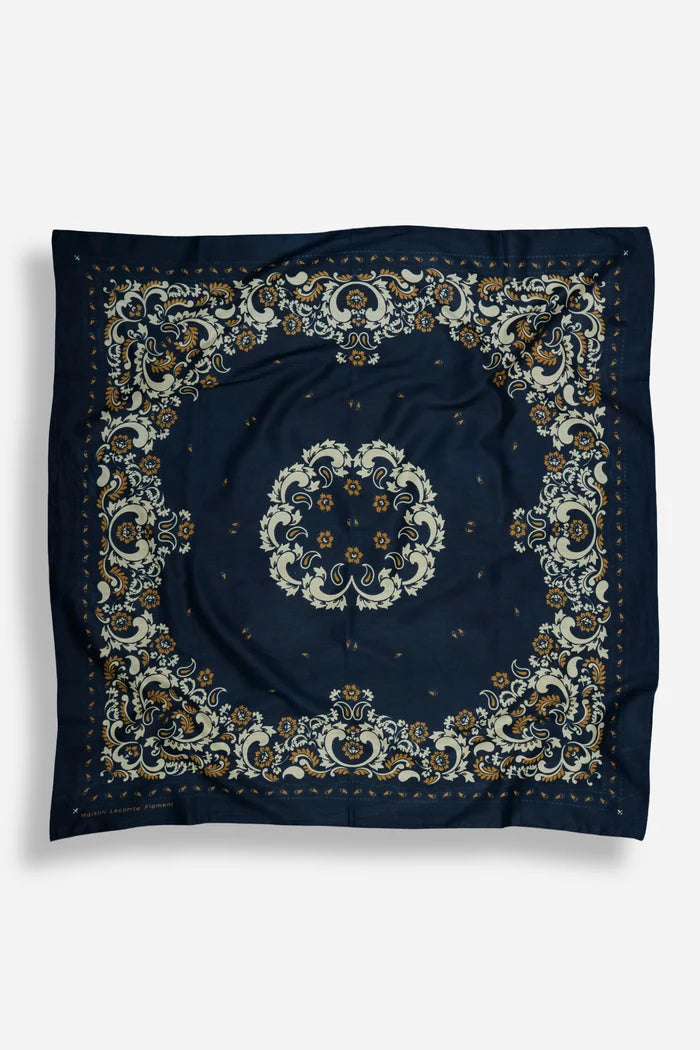 Scarf Bandana Flowers Navy Cotton