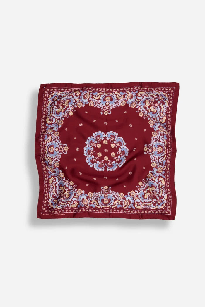 Small Scarf Bandana Flowers Burgundy Silk