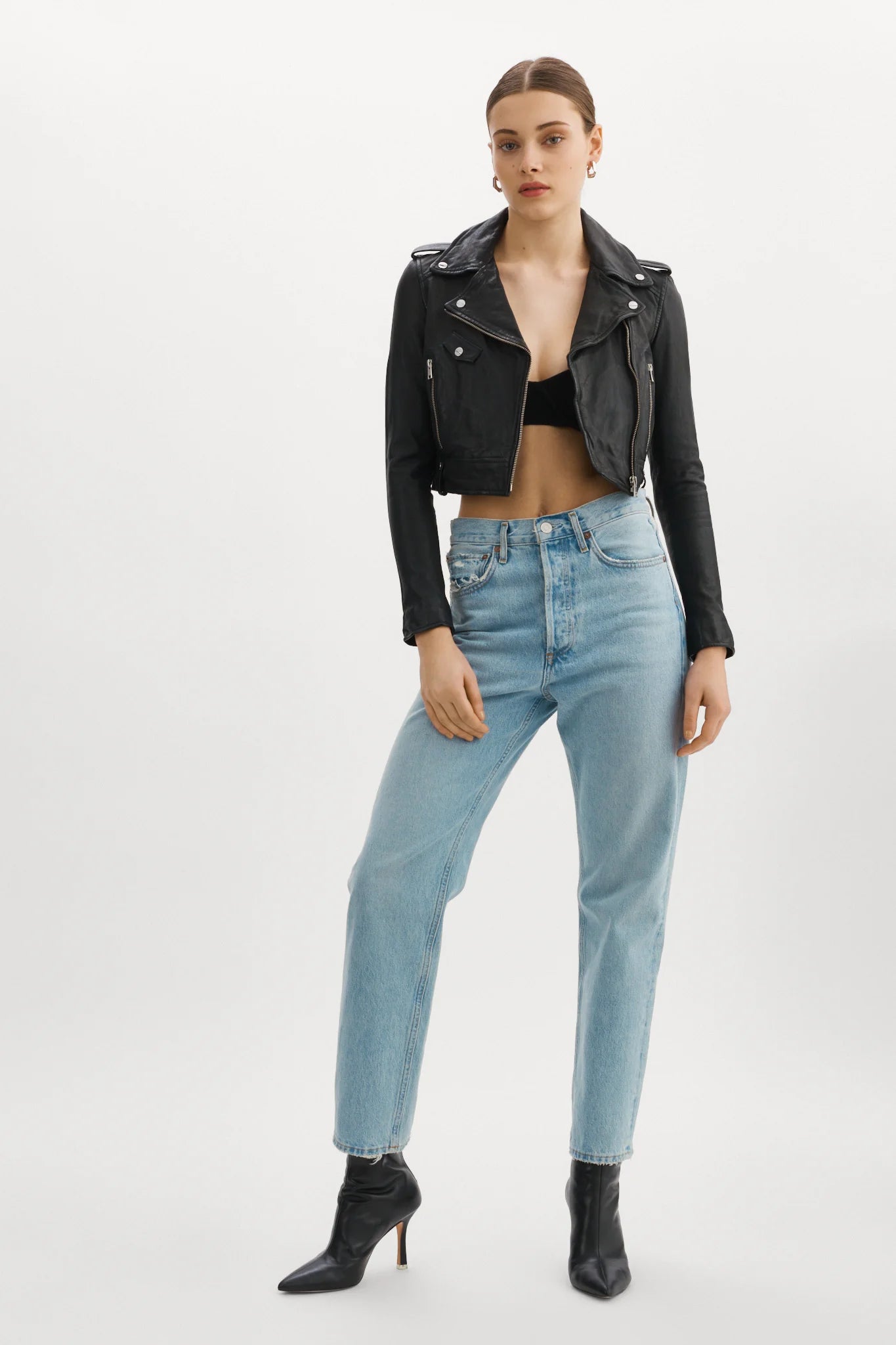 Ciara Black Leather Crop Biker Jacket - Lamarque