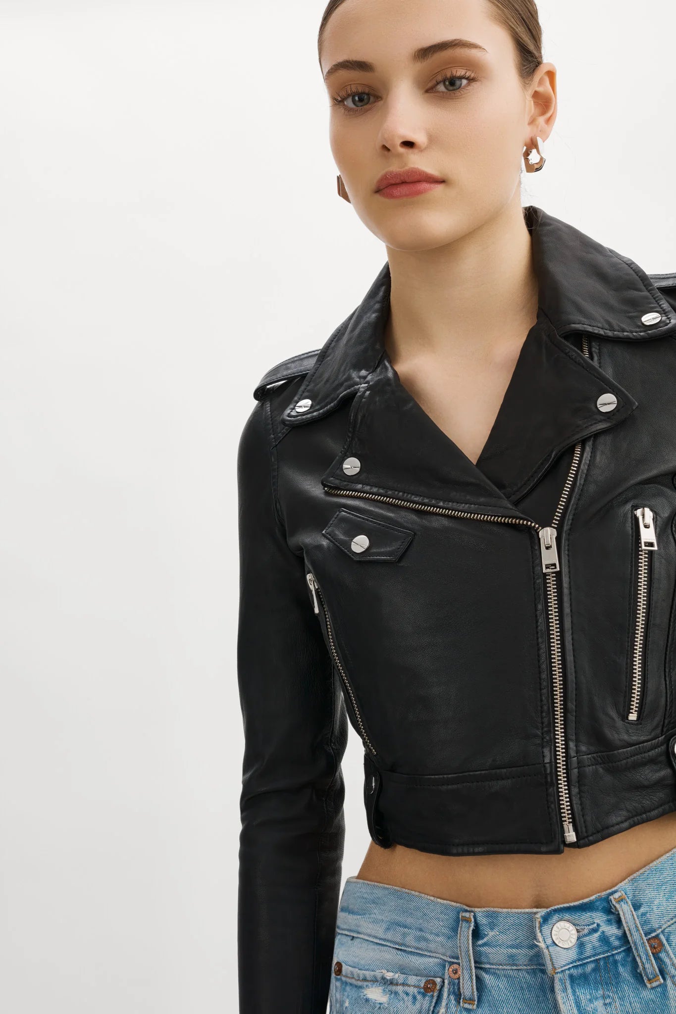 Ciara Black Leather Crop Biker Jacket - Lamarque