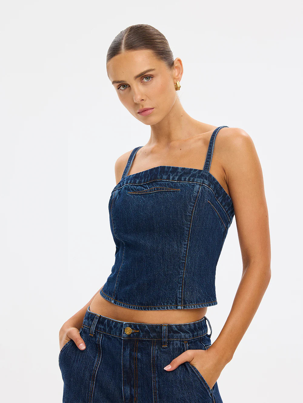 Nixie Denim Top Dark Stonewash