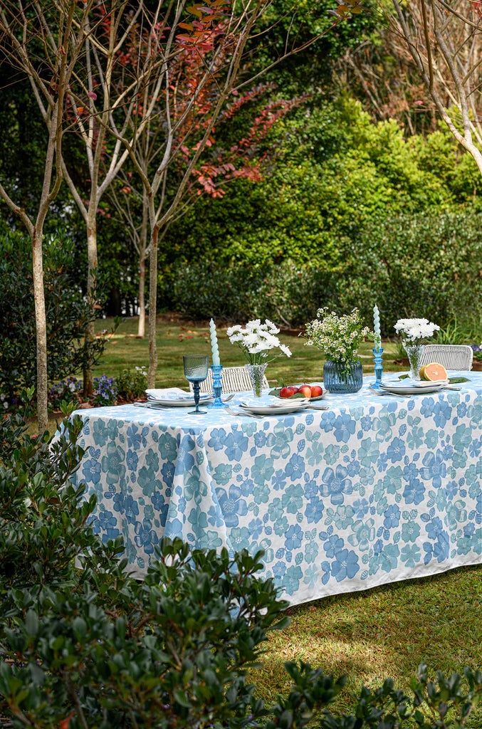Tablecloth Daisy blue + duckegg - Aquadoor