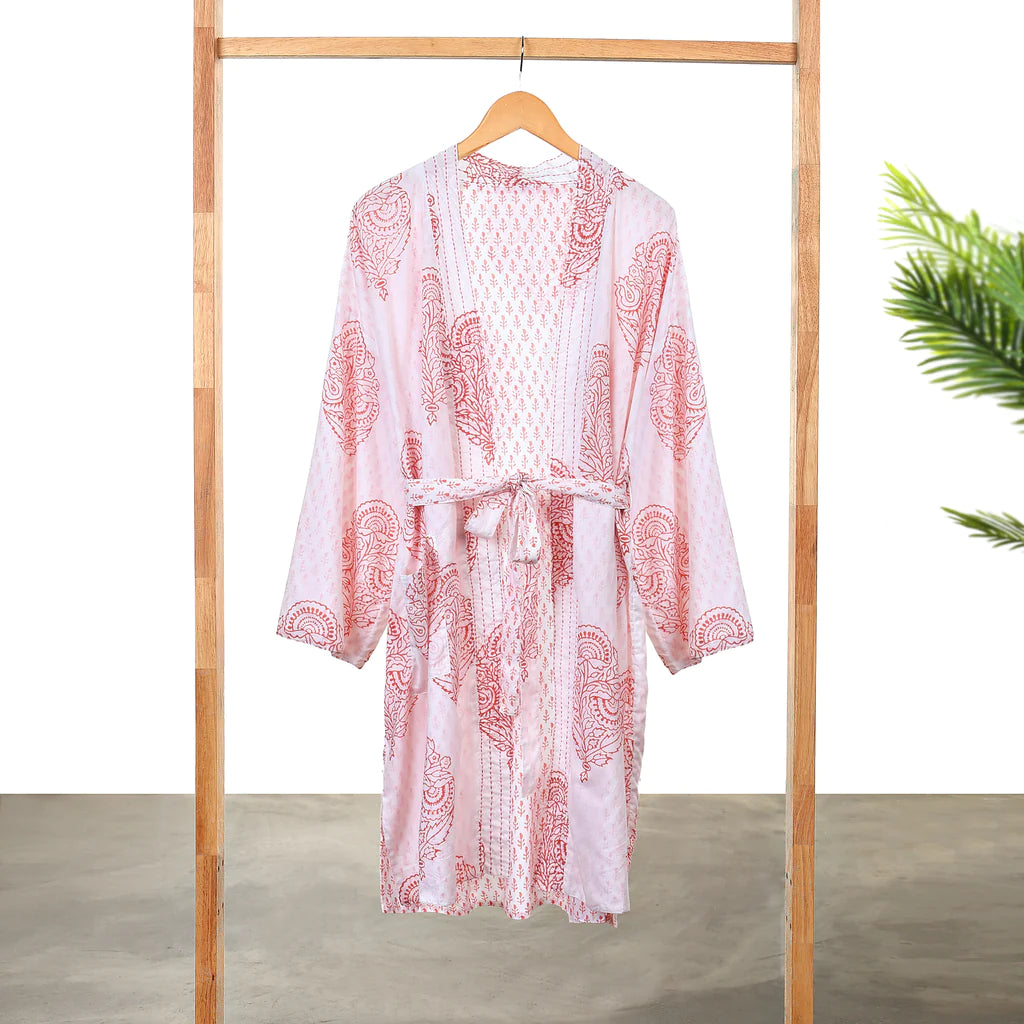 Block-Printed Robe Pink City - Malabar Baby
