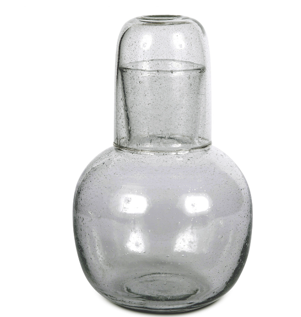Carafe With Seeded Deep Sage Glass