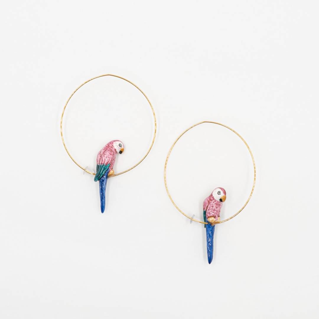 Pink Parrot Hoop Earrings
