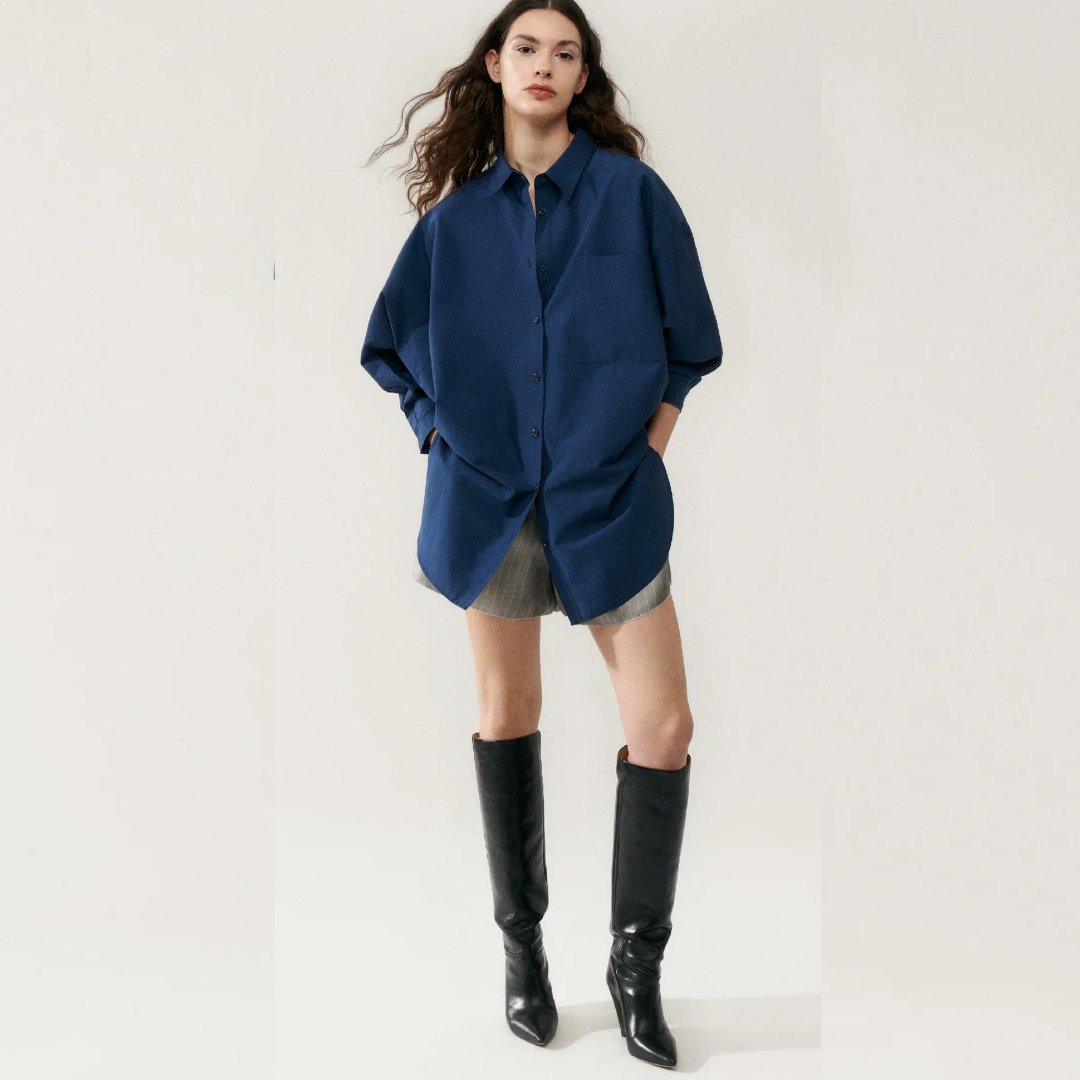 Silk Laundry Midnight Cotton Silk Round Shirt