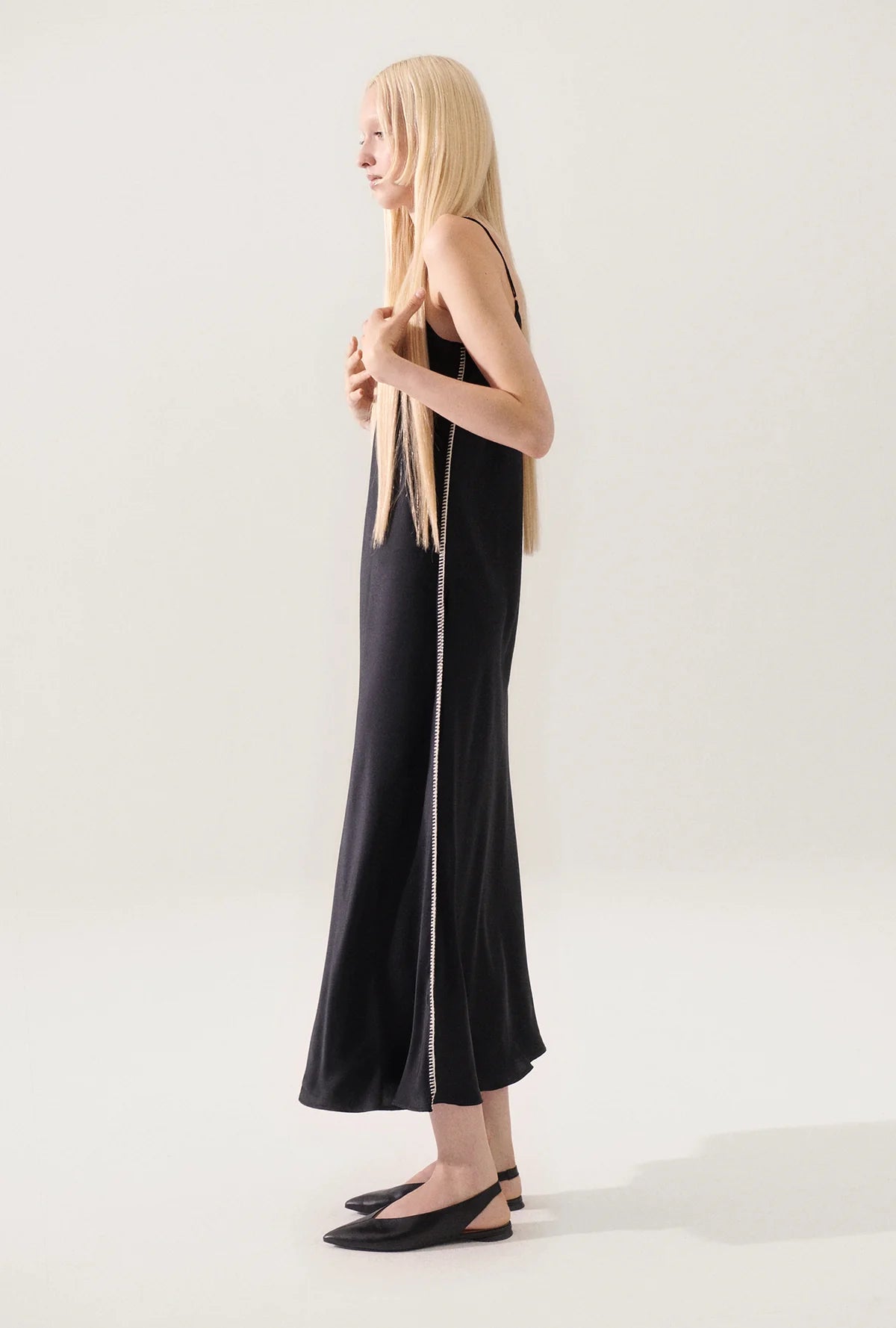 90s Slip Dress Blanket Stitch Black