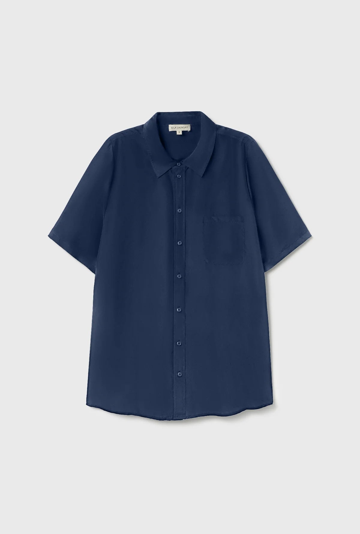 Habotai Short Sleeve Boyfriend Shirt Midnight - Silk Laundry
