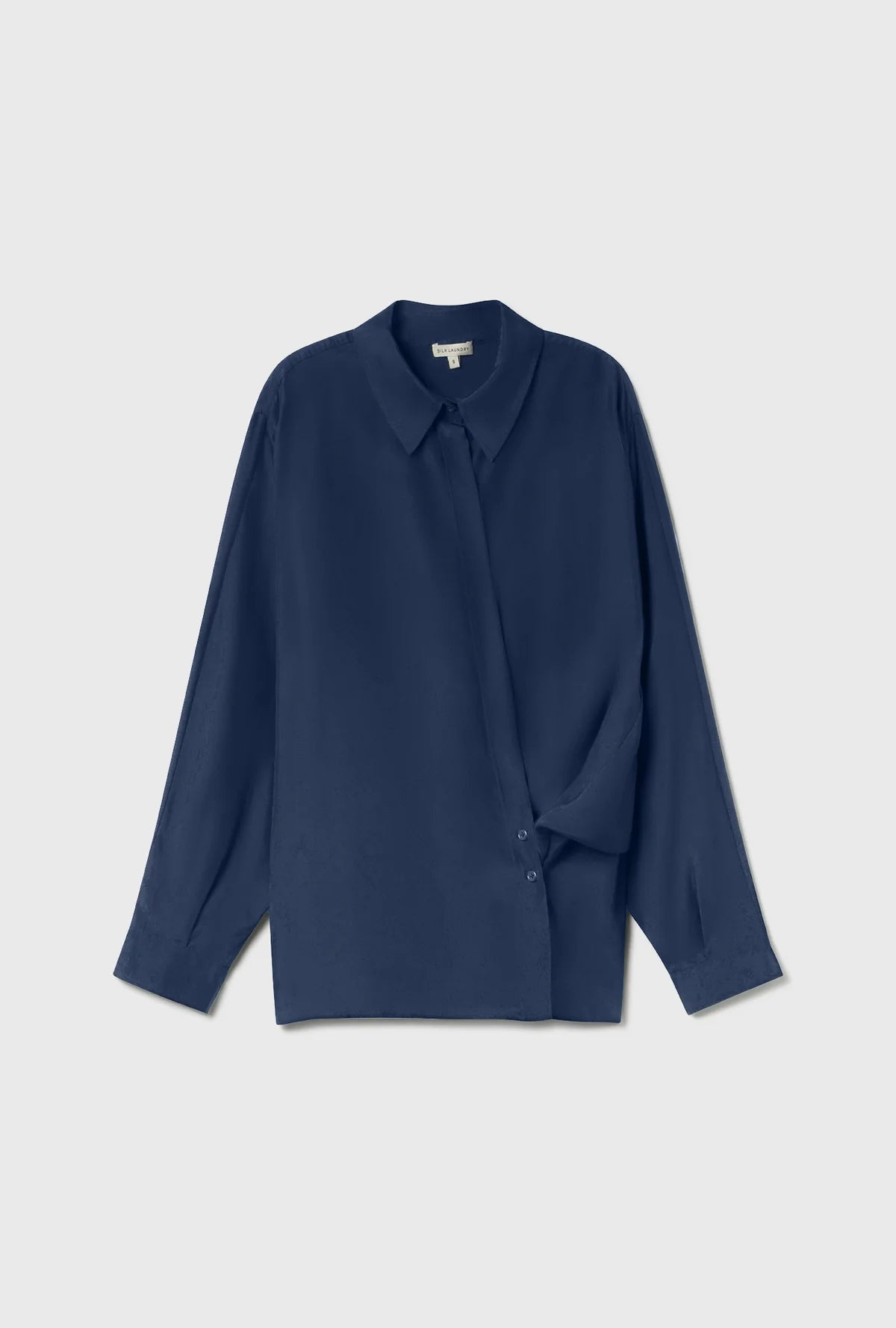 Habotai Cross Over Shirt Midnight - Silk Laundry