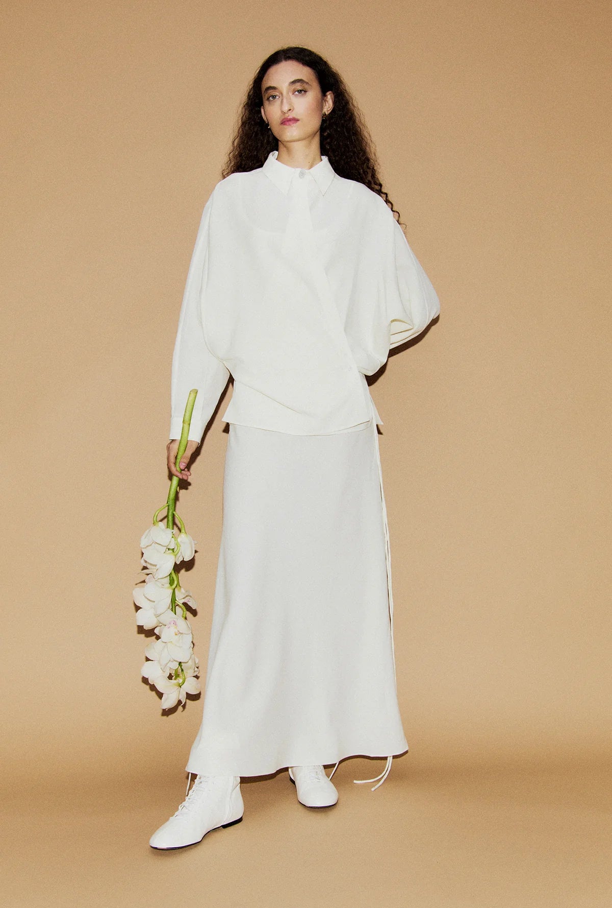 Wool Silk Crossover Shirt Off White