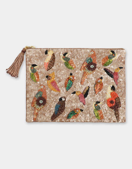 Multi Birds Pouch Beige