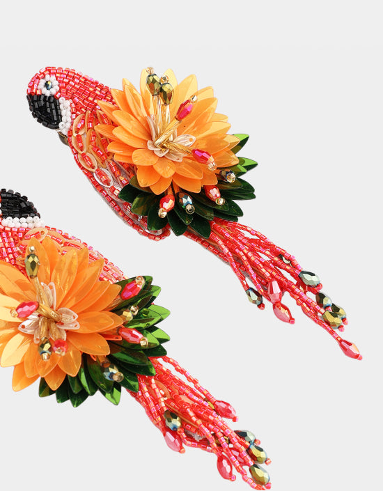 Parrot Earrings Orange Green