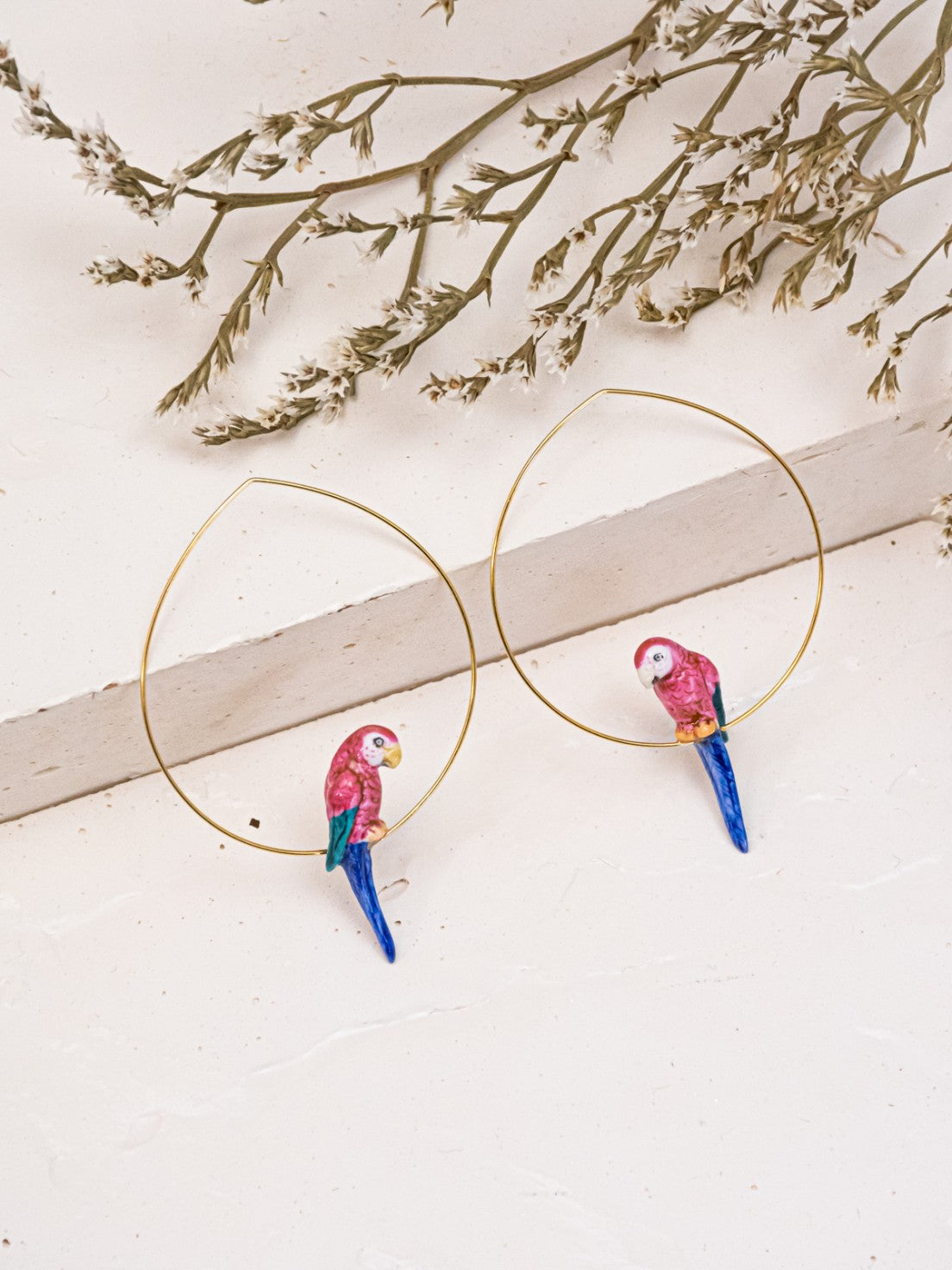Pink Parrot Hoop Earrings