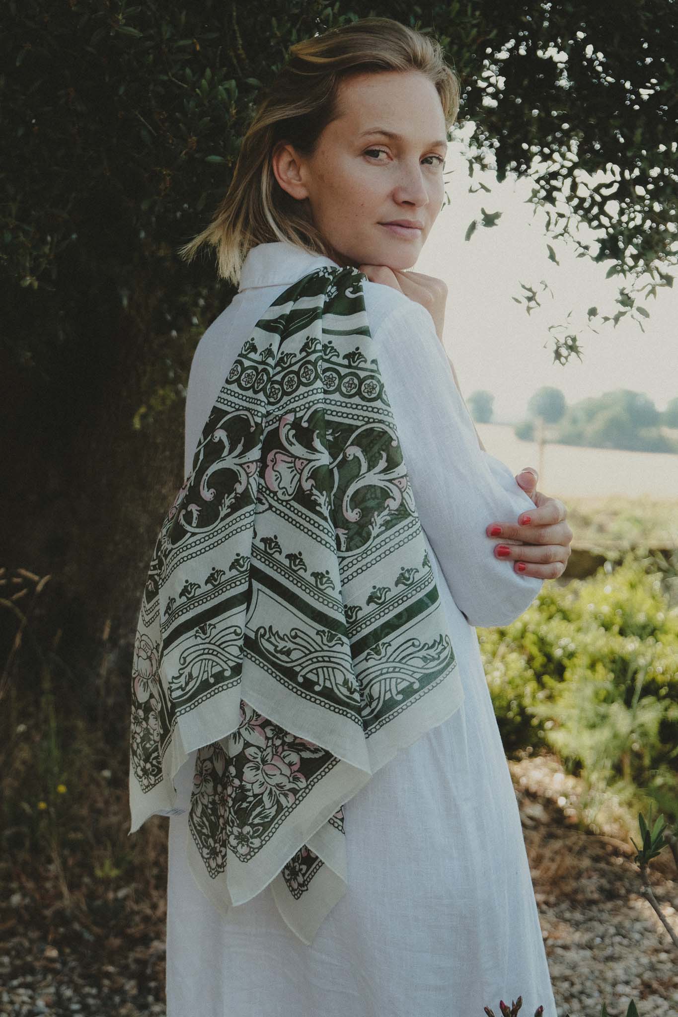 Scarf Mosaic Lichen Green Cotton