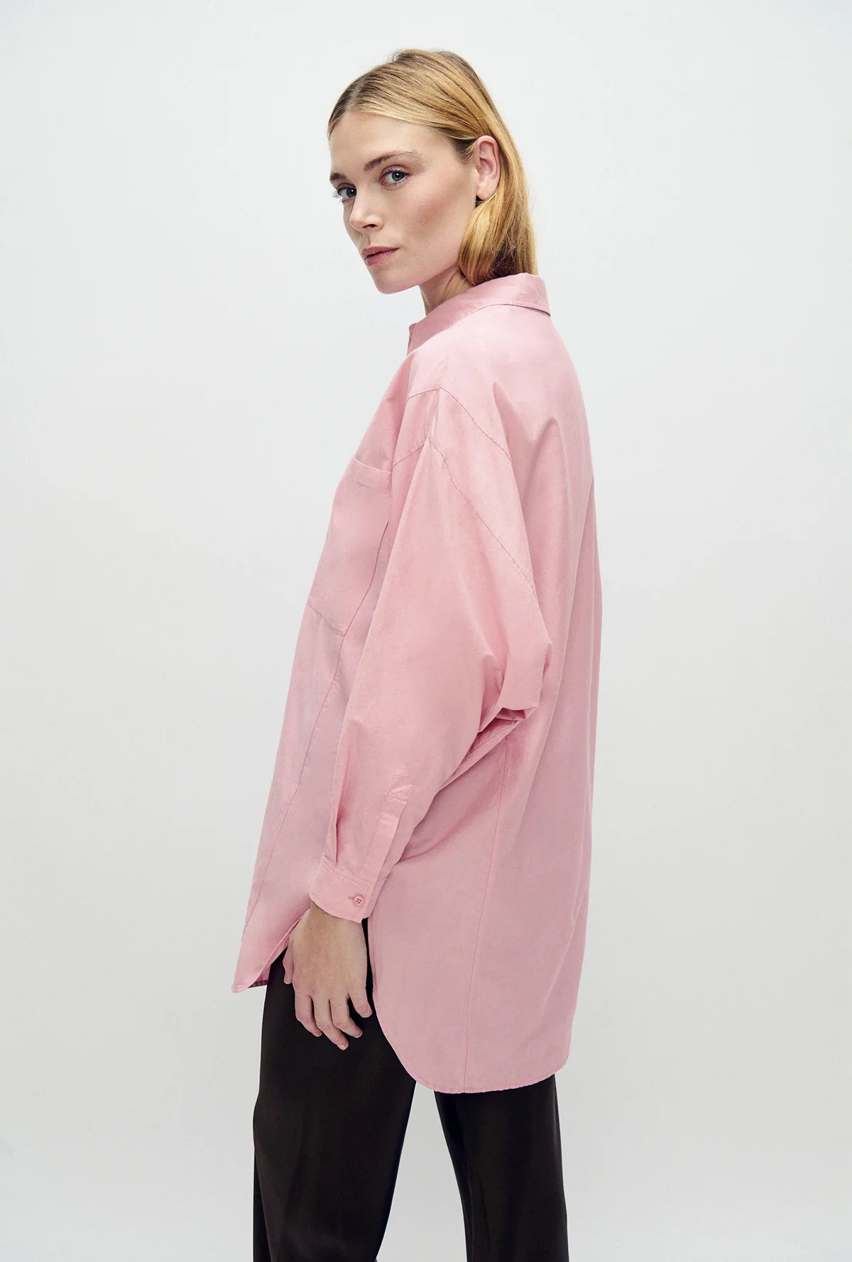 Cotton Silk Round Shirt Vintage Pink