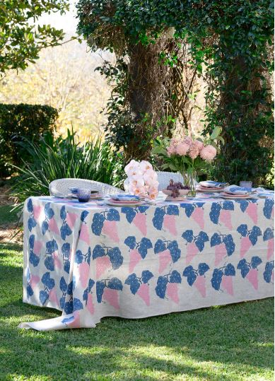 Tablecloth Grapes Denim + Pink - Aquadoor
