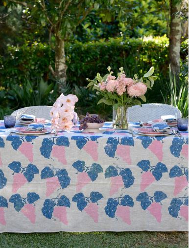 Tablecloth Grapes Denim + Pink - Aquadoor