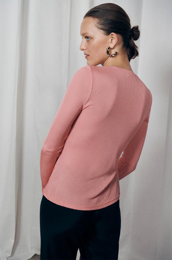 Ribbed Long Sleeve Henley Roseate