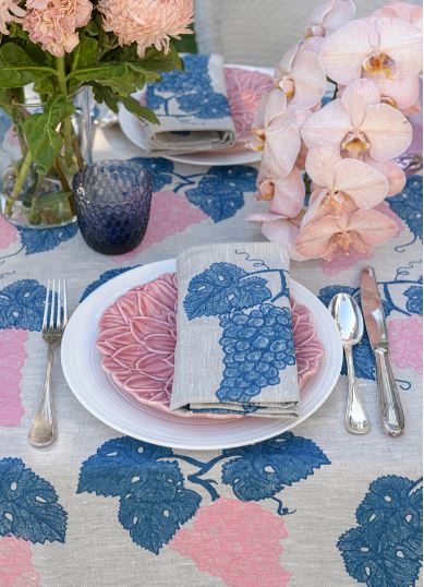 Tablecloth Grapes Denim + Pink - Aquadoor