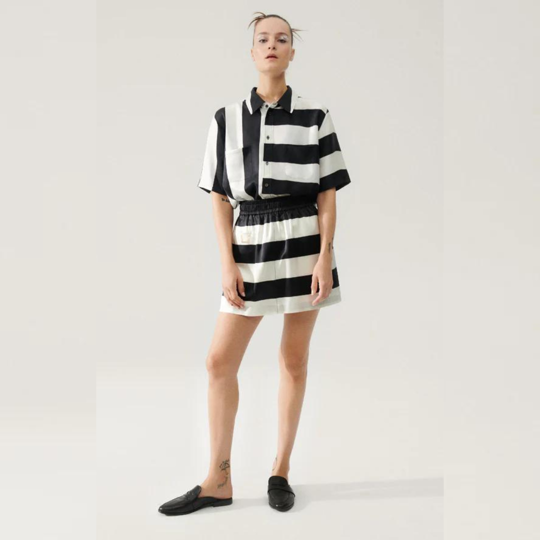 Silk Laundry Black Stripe Heavy A-line Mini Skirt