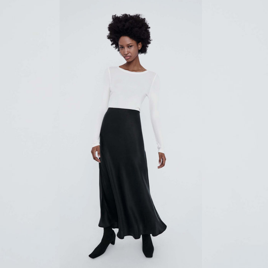 Silk laundry bias shop cut skirt black