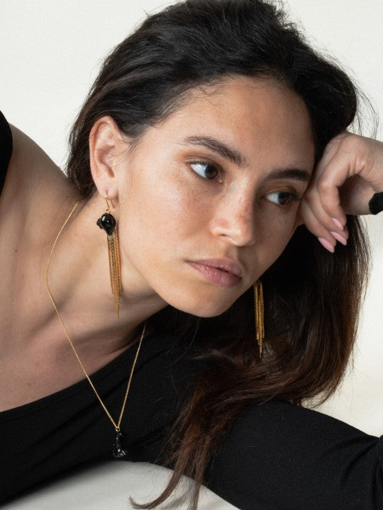 Black Panther With Fringe Earrings